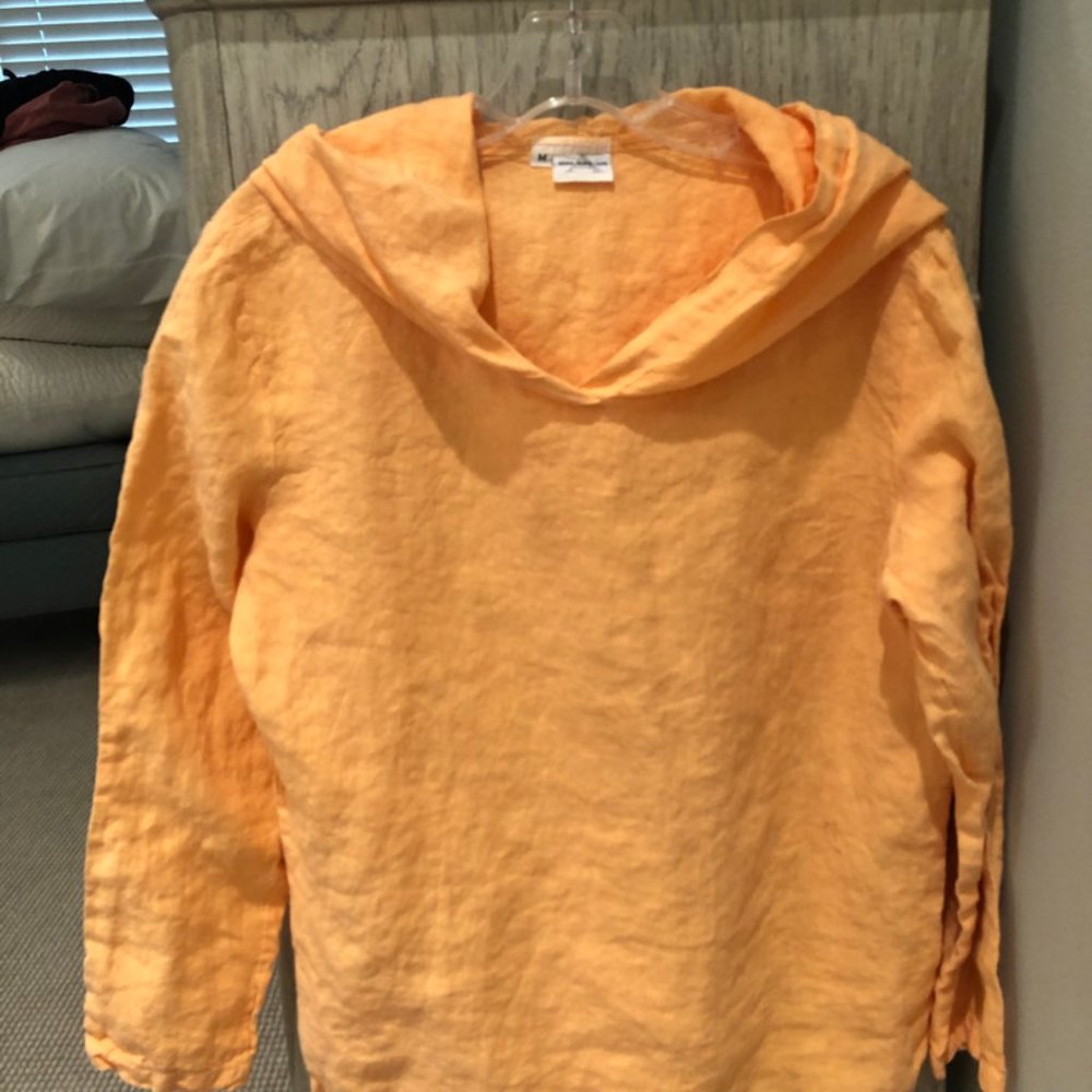 Allen Allen USA Linen Hooded Long Sleeve Top